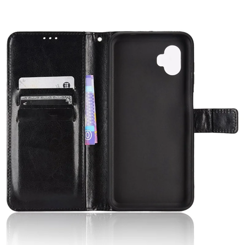 Crazy Horse Texture Case for Samsung Galaxy Xcover6 Pro 5G, Adjustable Stand PU Leather Phone Cover with Wallet - Black