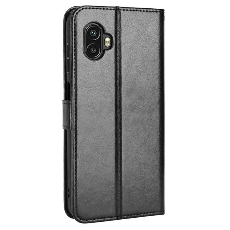 Crazy Horse Texture Case for Samsung Galaxy Xcover6 Pro 5G, Adjustable Stand PU Leather Phone Cover with Wallet - Black
