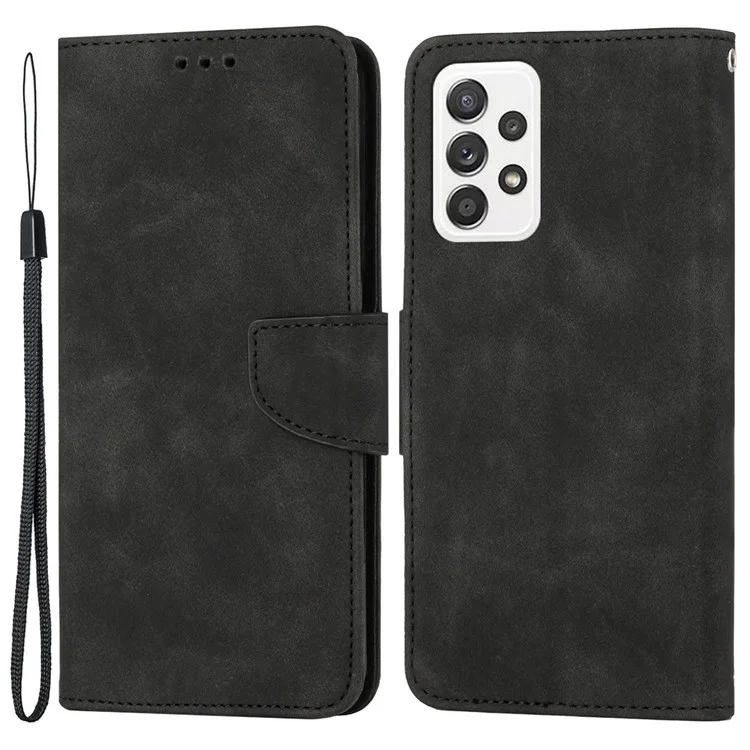 For Samsung Galaxy A52 4G/5G/A52s 5G Well Protection Magnetic Clasp PU Leather Case Solid Color Wallet Stand Anti-scratch Phone Cover - Black