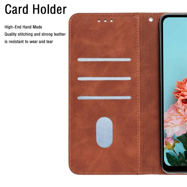 Para Samsung Galaxy S22 5G Anti-drop Phone Case Solid Color Calf Textured PU Leather Cover Wallet Stand with Magnetic Clasp - Marrom
