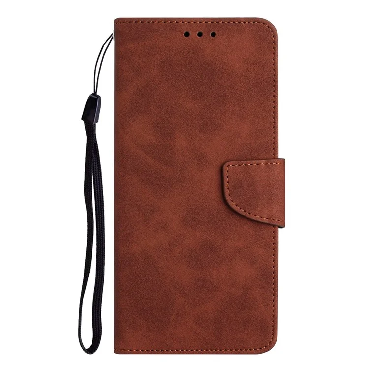 Para Samsung Galaxy S22 5G Anti-drop Phone Case Solid Color Calf Textured PU Leather Cover Wallet Stand with Magnetic Clasp - Marrom