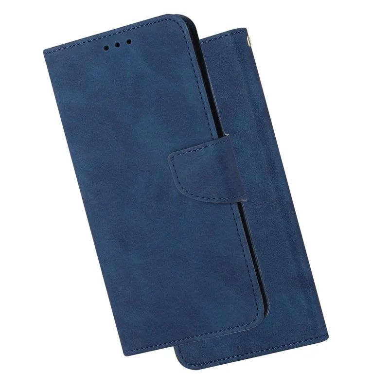 For Samsung Galaxy S22+ 5G Solid Color Drop-proof Phone Case Full Coverage PU Leather Wallet Stand Cover - Blue