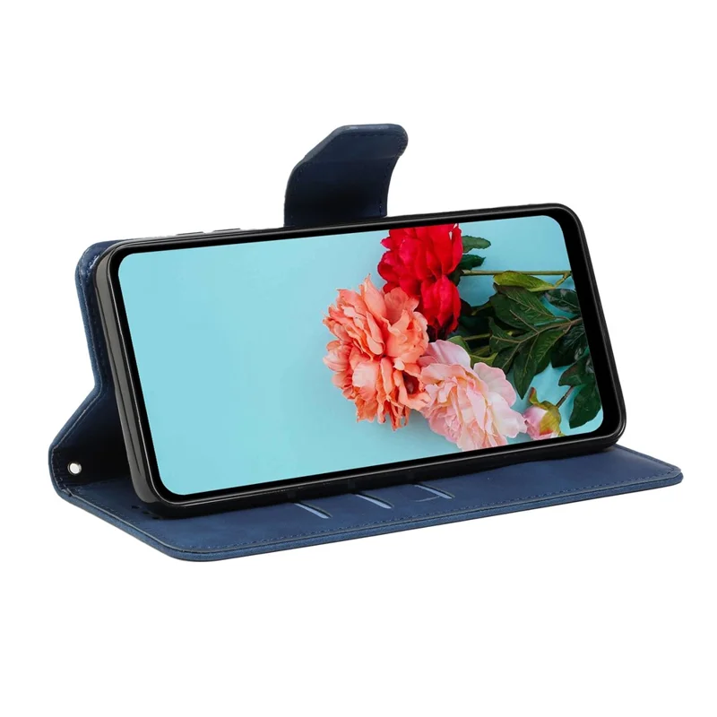 For Samsung Galaxy S22+ 5G Solid Color Drop-proof Phone Case Full Coverage PU Leather Wallet Stand Cover - Blue