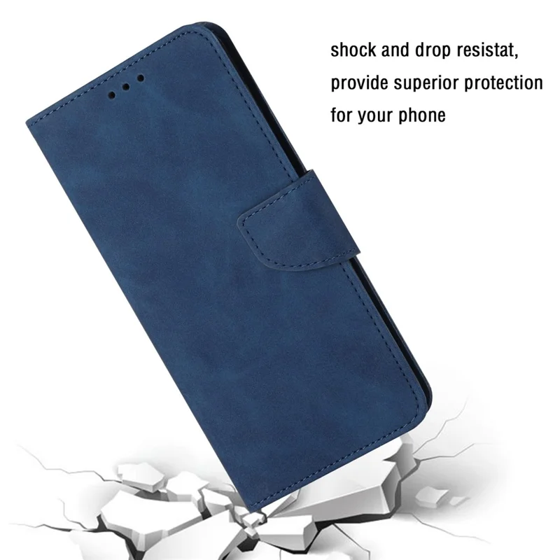 For Samsung Galaxy S22+ 5G Solid Color Drop-proof Phone Case Full Coverage PU Leather Wallet Stand Cover - Blue