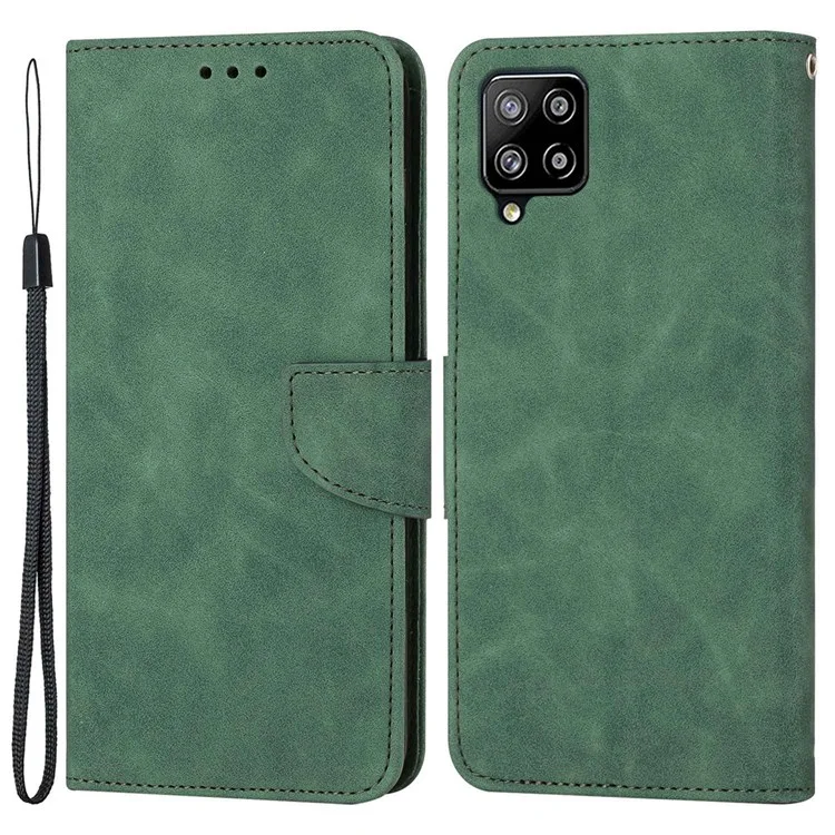 For Samsung Galaxy A22 4G (EU Version) Solid Color PU Leather Shockproof Phone Case with Wallet Stand - Green
