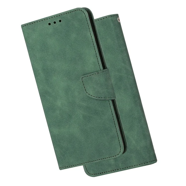For Samsung Galaxy A22 4G (EU Version) Solid Color PU Leather Shockproof Phone Case with Wallet Stand - Green