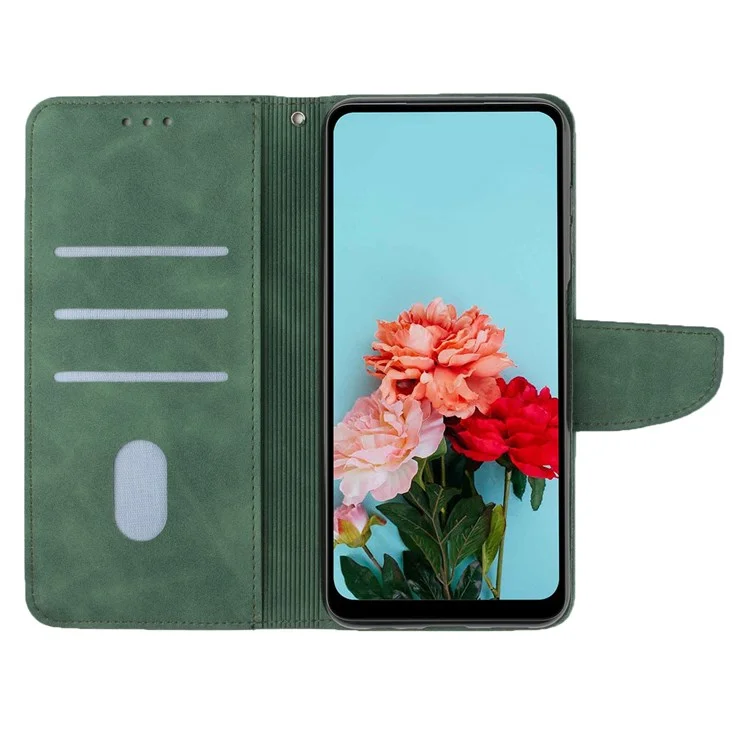 For Samsung Galaxy A22 4G (EU Version) Solid Color PU Leather Shockproof Phone Case with Wallet Stand - Green