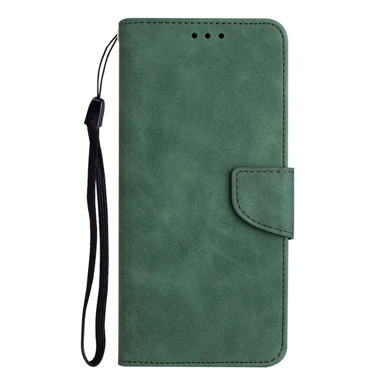 For Samsung Galaxy A22 4G (EU Version) Solid Color PU Leather Shockproof Phone Case with Wallet Stand - Green