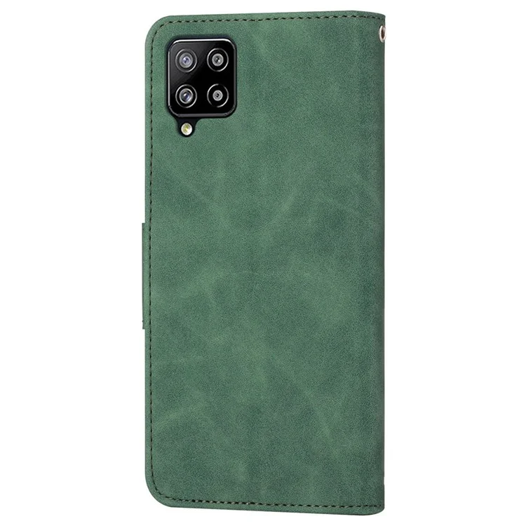 For Samsung Galaxy A22 4G (EU Version) Solid Color PU Leather Shockproof Phone Case with Wallet Stand - Green