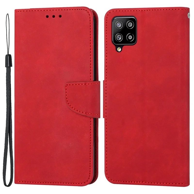 For Samsung Galaxy A22 4G (EU Version) Solid Color PU Leather Shockproof Phone Case with Wallet Stand - Red