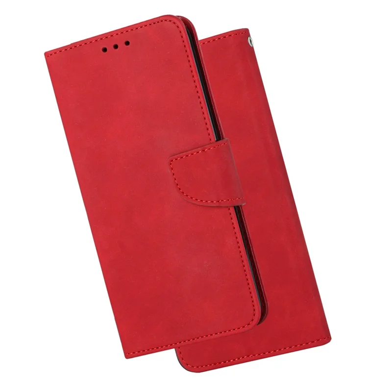 For Samsung Galaxy A22 4G (EU Version) Solid Color PU Leather Shockproof Phone Case with Wallet Stand - Red