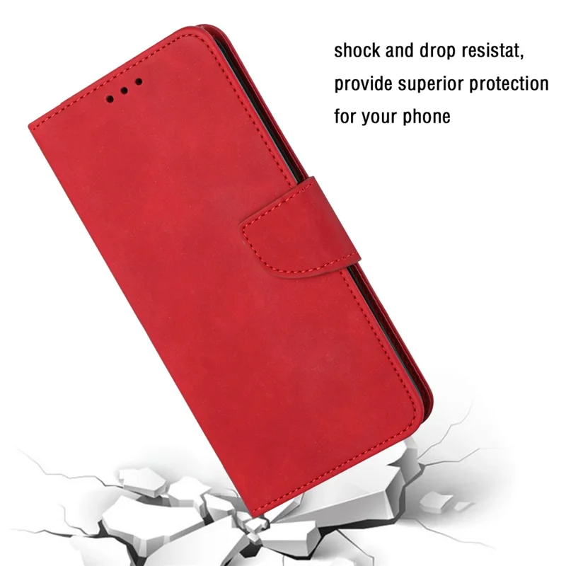 For Samsung Galaxy A22 4G (EU Version) Solid Color PU Leather Shockproof Phone Case with Wallet Stand - Red