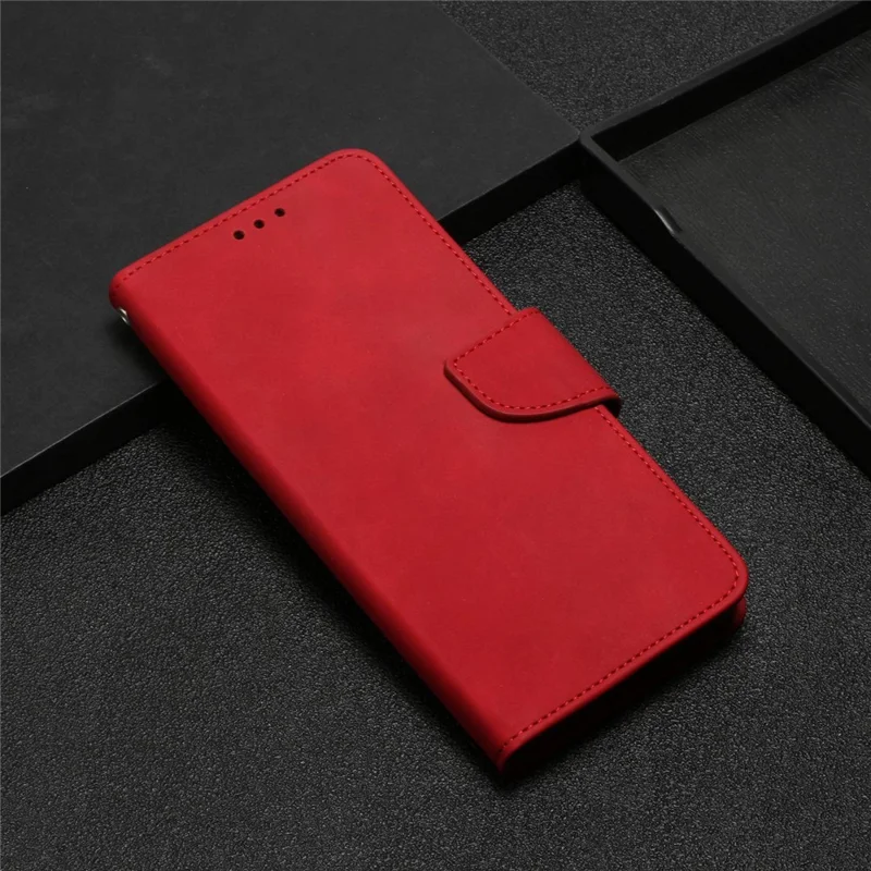 For Samsung Galaxy A22 4G (EU Version) Solid Color PU Leather Shockproof Phone Case with Wallet Stand - Red