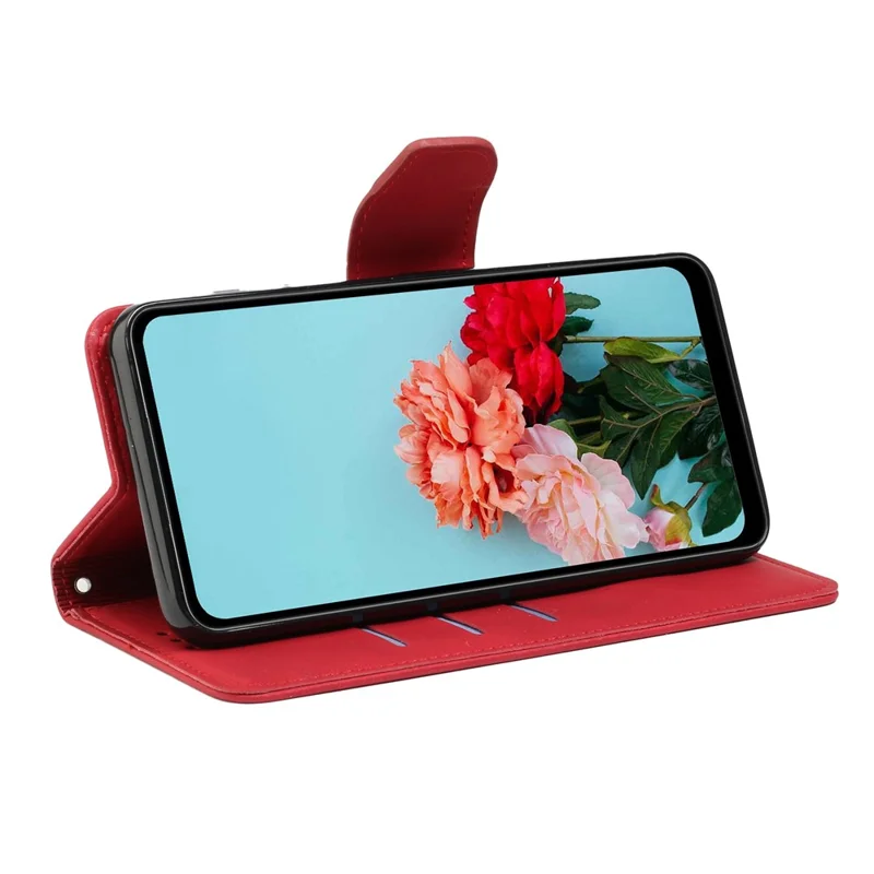 Magnetic Clasp PU Leather Case for Samsung Galaxy A33 5G, Solid Color Wallet Stand Protective Phone Cover - Red