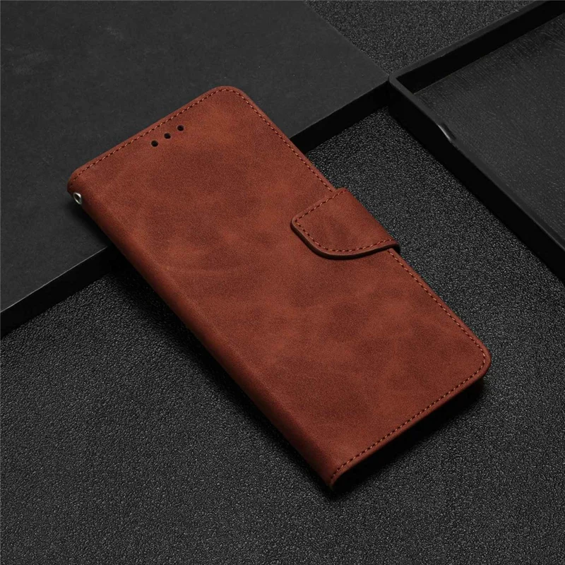 For Samsung Galaxy A53 5G Drop-proof Solid Color Calf Textured Magnetic Clasp PU Leather Case Wallet Stand Anti-scratch Phone Cover - Brown