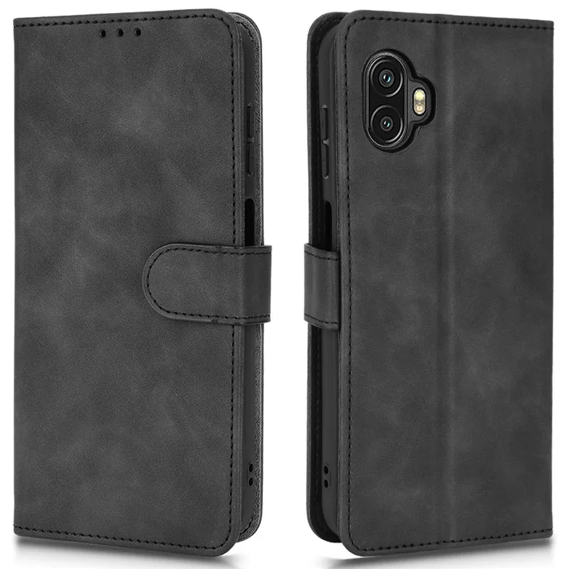 For Samsung Galaxy Xcover6 Pro 5G Skin-Touch Feeling Stand Phone Case PU Leather Magnetic Wallet Cover - Black