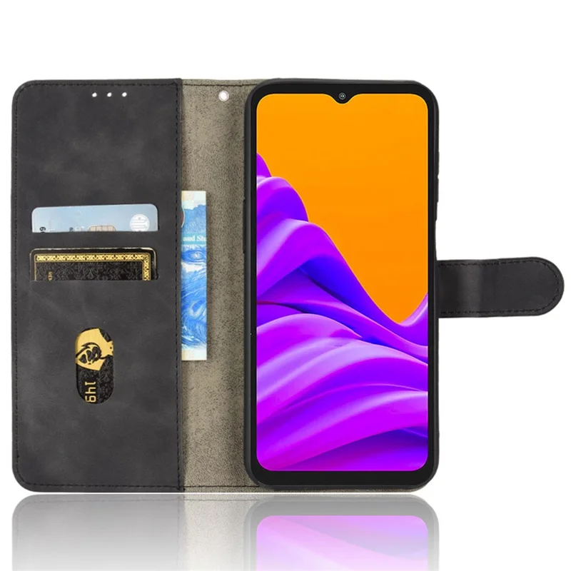 For Samsung Galaxy Xcover6 Pro 5G Skin-Touch Feeling Stand Phone Case PU Leather Magnetic Wallet Cover - Black