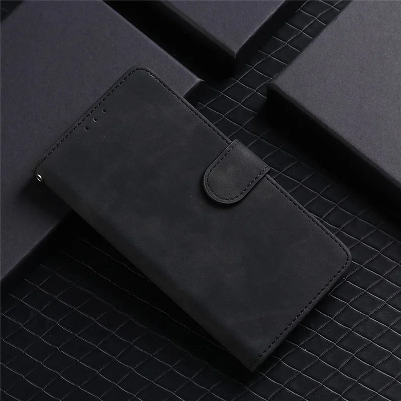 For Samsung Galaxy Xcover6 Pro 5G Skin-Touch Feeling Stand Phone Case PU Leather Magnetic Wallet Cover - Black