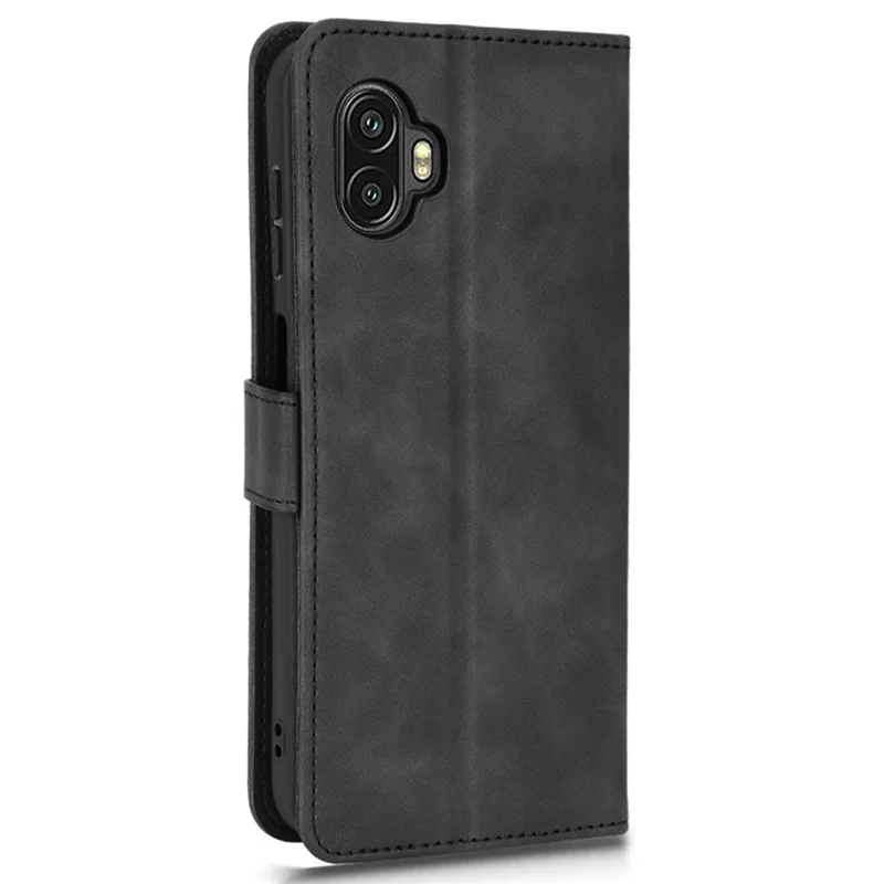 For Samsung Galaxy Xcover6 Pro 5G Skin-Touch Feeling Stand Phone Case PU Leather Magnetic Wallet Cover - Black
