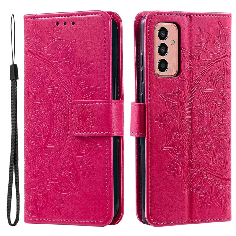 Pour Samsung Galaxy M13 4G Résistant aux rayures Folio Stand Cover Mandala Flower Pattern Imprimé PU Cuir Portefeuille Flip Case avec Dragonne - Rose