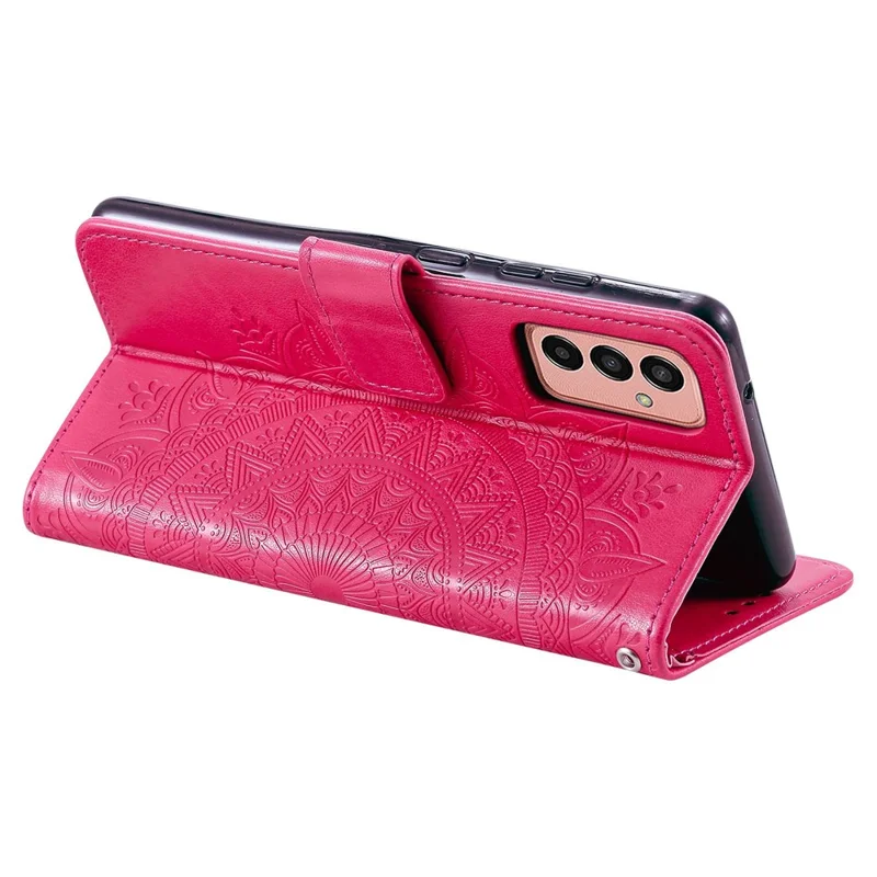 Pour Samsung Galaxy M13 4G Résistant aux rayures Folio Stand Cover Mandala Flower Pattern Imprimé PU Cuir Portefeuille Flip Case avec Dragonne - Rose