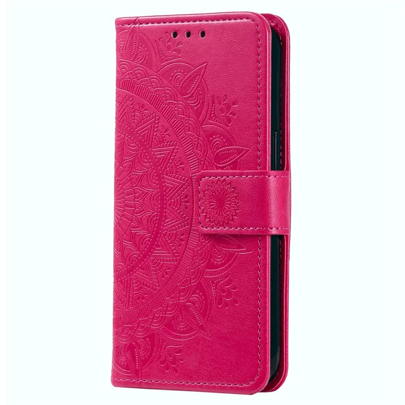 Pour Samsung Galaxy M13 4G Résistant aux rayures Folio Stand Cover Mandala Flower Pattern Imprimé PU Cuir Portefeuille Flip Case avec Dragonne - Rose