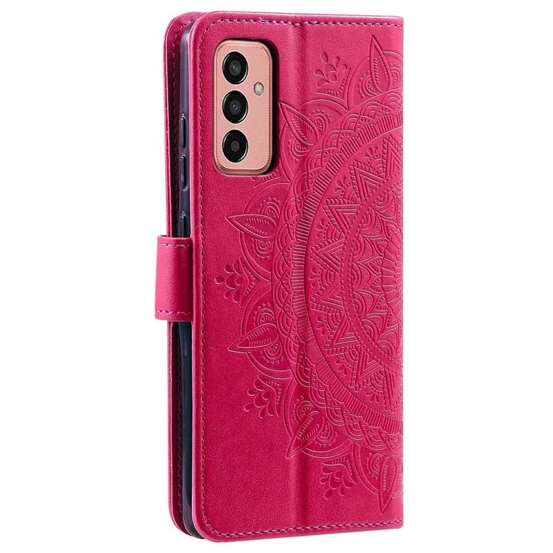 Pour Samsung Galaxy M13 4G Résistant aux rayures Folio Stand Cover Mandala Flower Pattern Imprimé PU Cuir Portefeuille Flip Case avec Dragonne - Rose