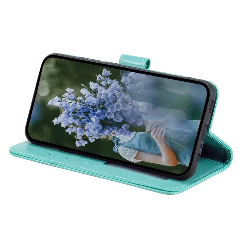 For Samsung Galaxy M13 4G Scratch Resistant Folio Stand Cover Mandala Flower Pattern Imprinted PU Leather Wallet Flip Case with Wrist Strap - Green