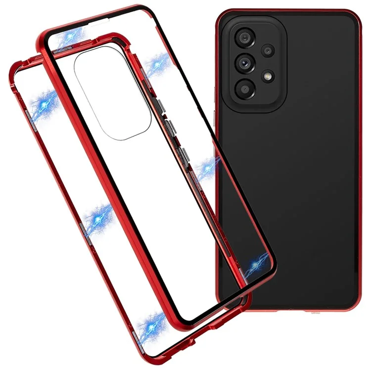 Pour Samsung Galaxy A53 5G Double-Sided Tempered Glass + Metal Frame Phone Case Full Coverage Magnetic Absorption Cover - Red