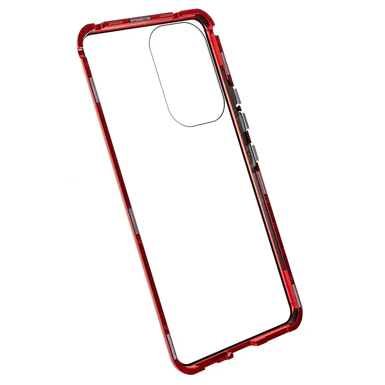 Pour Samsung Galaxy A53 5G Double-Sided Tempered Glass + Metal Frame Phone Case Full Coverage Magnetic Absorption Cover - Red