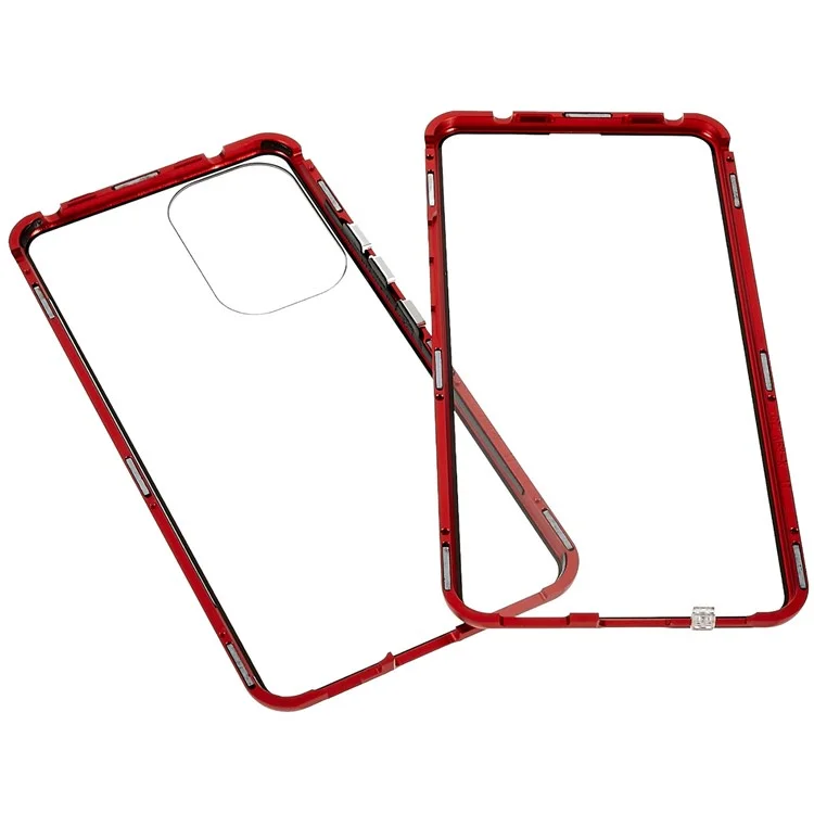 Pour Samsung Galaxy A53 5G Double-Sided Tempered Glass + Metal Frame Phone Case Full Coverage Magnetic Absorption Cover - Red