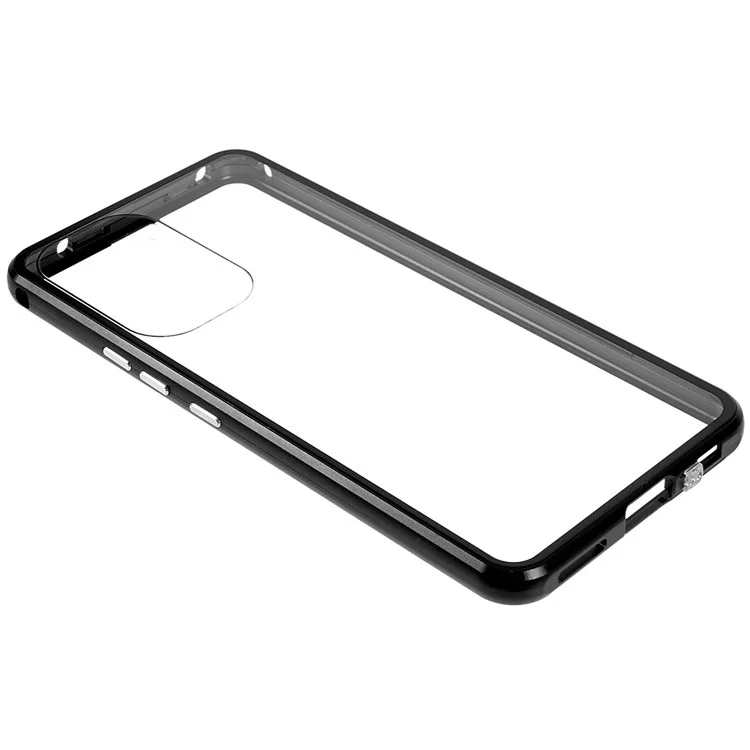 For Samsung Galaxy A53 5G Double-Sided Tempered Glass + Metal Frame Phone Case Full Coverage Magnetic Absorption Cover - Black