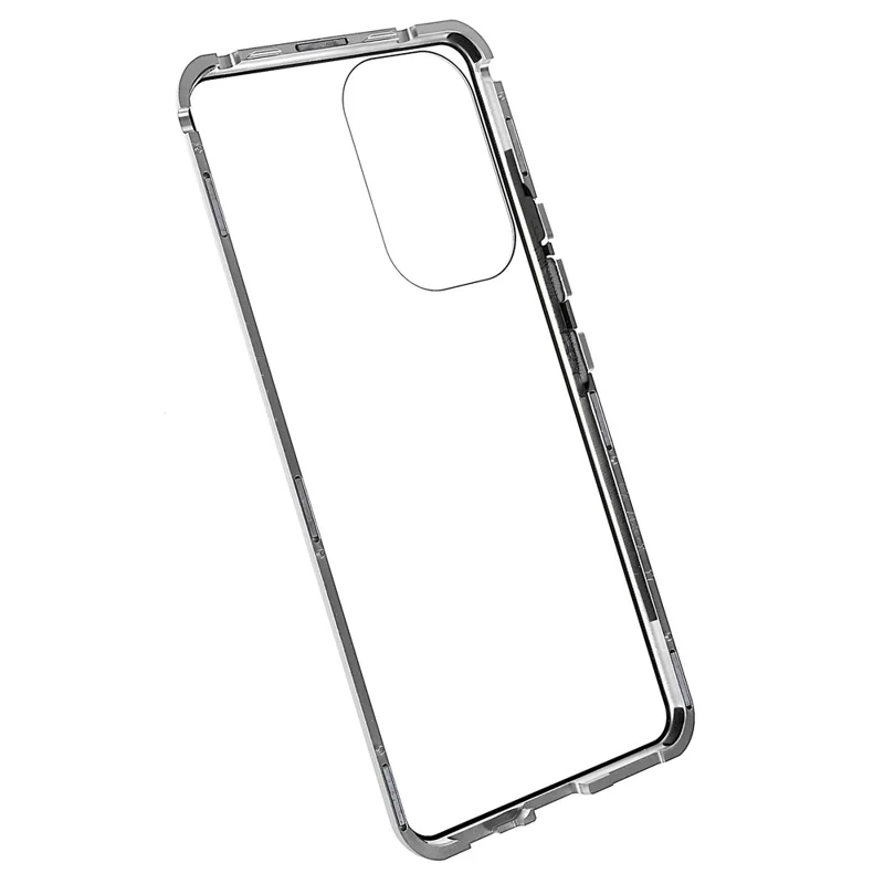 For Samsung Galaxy A53 5G Double-Sided Tempered Glass + Metal Frame Phone Case Full Coverage Magnetic Absorption Cover - Silver
