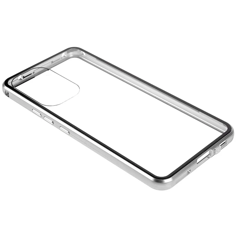 For Samsung Galaxy A53 5G Double-Sided Tempered Glass + Metal Frame Phone Case Full Coverage Magnetic Absorption Cover - Silver