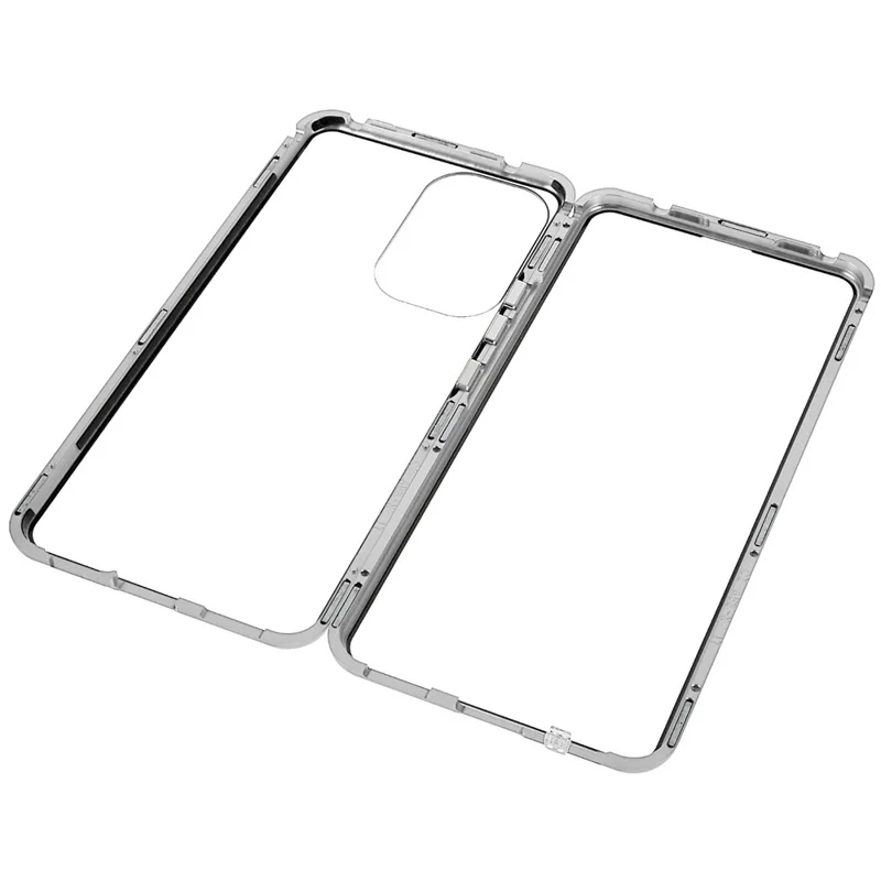 For Samsung Galaxy A53 5G Double-Sided Tempered Glass + Metal Frame Phone Case Full Coverage Magnetic Absorption Cover - Silver