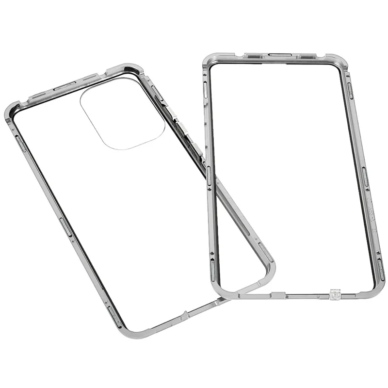 For Samsung Galaxy A53 5G Double-Sided Tempered Glass + Metal Frame Phone Case Full Coverage Magnetic Absorption Cover - Silver