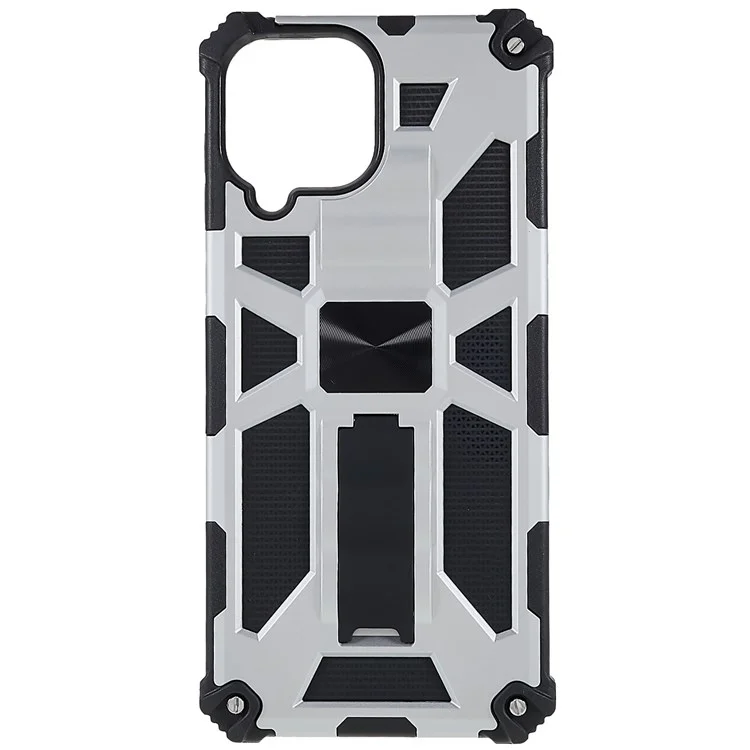 Für Samsung Galaxy M33 5G (Global Version) PC Und TPU Combo Armor Wear-resistant Phone Case Kickstand Hybrid Protective Cover - Silber-