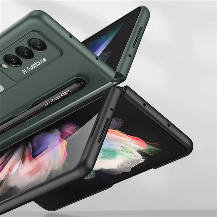 GKK Hard PC Folding Phone Case for Samsung Galaxy Z Fold3 5G, Drop-proof Protective Cover with Ultra-slim Kickstand and Pen Slot - Grey