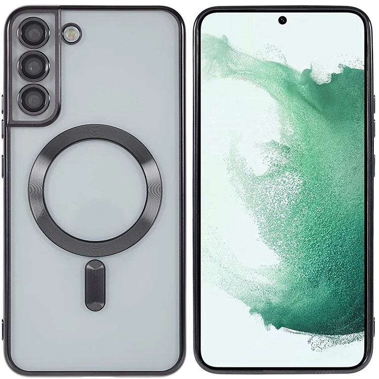 For Samsung Galaxy S22 5G Magnetic Case Clear TPU Camera Protection Scratch Resistant Phone Cover - Black