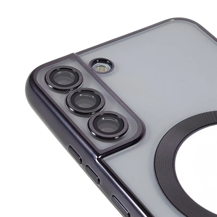 For Samsung Galaxy S22 5G Magnetic Case Clear TPU Camera Protection Scratch Resistant Phone Cover - Black