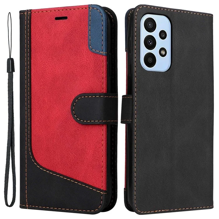 Para Samsung Galaxy A23 5G (Versión Global) / 4G Bolsa de Teléfono Móvil Carcasa de Cuero PU Billetera de Pie de Estilo de Fusión de Tres Colores Caso de Protección de Teléfono - Negro