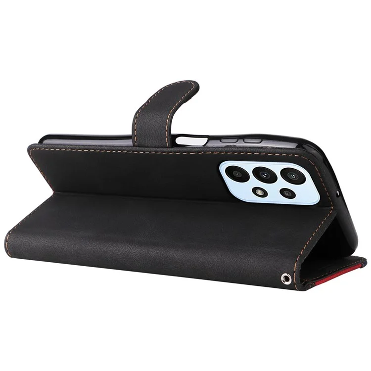 Para Samsung Galaxy A23 5G (Versión Global) / 4G Bolsa de Teléfono Móvil Carcasa de Cuero PU Billetera de Pie de Estilo de Fusión de Tres Colores Caso de Protección de Teléfono - Negro