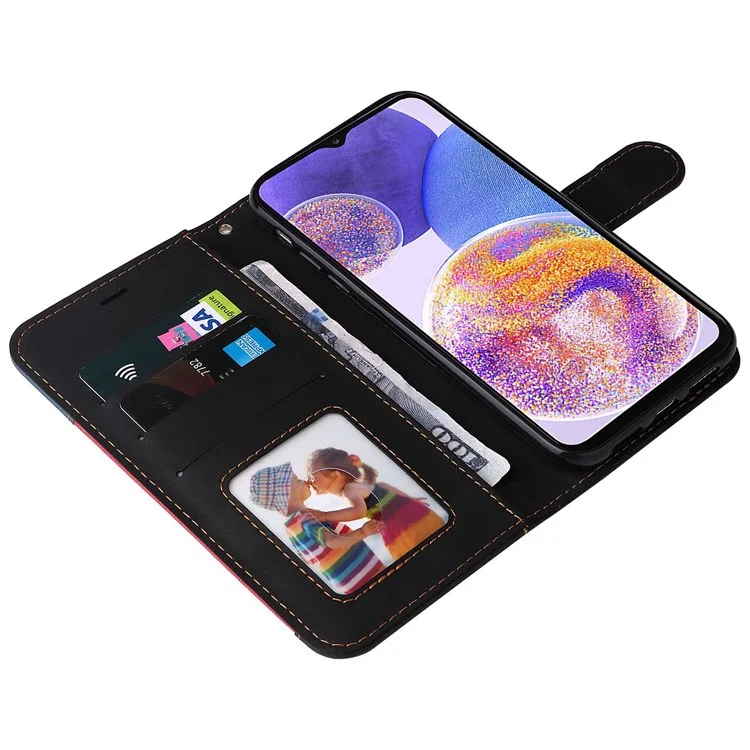 Para Samsung Galaxy A23 5G (Versión Global) / 4G Bolsa de Teléfono Móvil Carcasa de Cuero PU Billetera de Pie de Estilo de Fusión de Tres Colores Caso de Protección de Teléfono - Negro