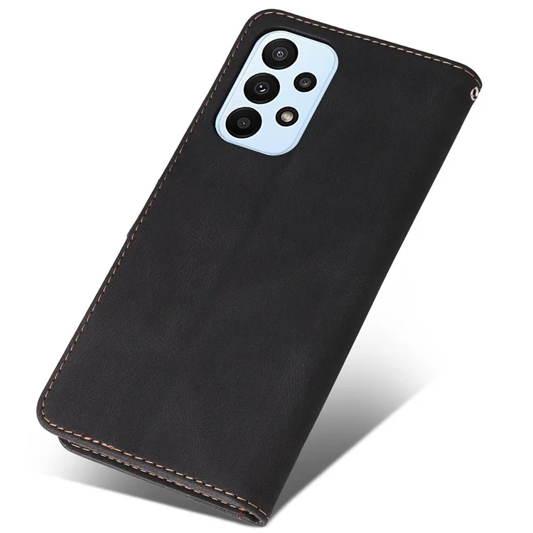 Para Samsung Galaxy A23 5G (Versión Global) / 4G Bolsa de Teléfono Móvil Carcasa de Cuero PU Billetera de Pie de Estilo de Fusión de Tres Colores Caso de Protección de Teléfono - Negro