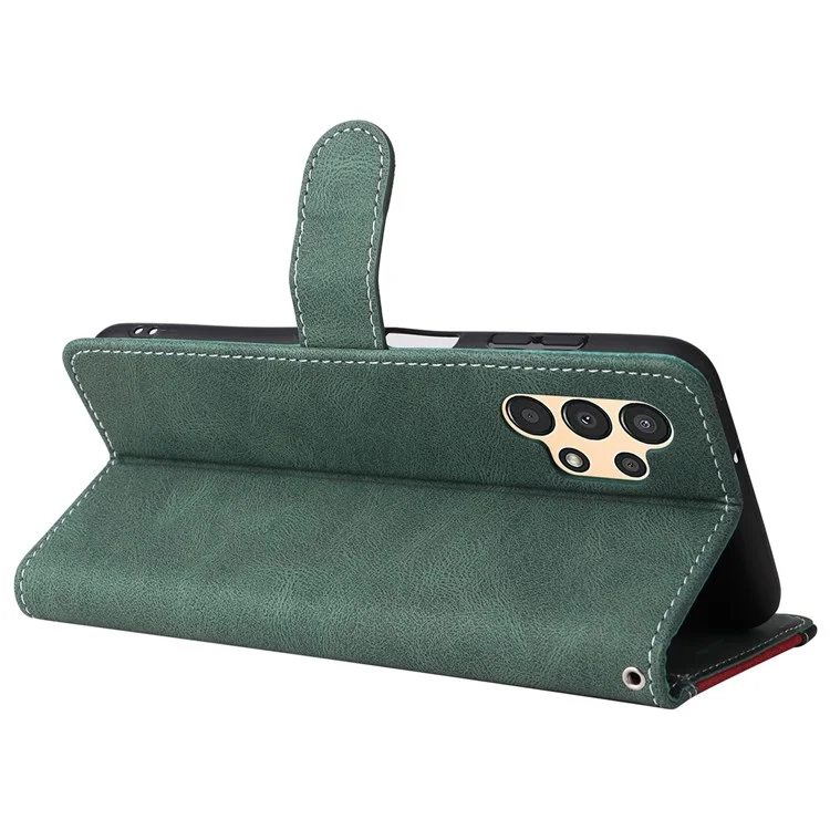 Pour Samsung Galaxy A13 4G Trois couleurs Splicing PU Leather Case Wallet Stand Full Body Anti-Scratch Protective Cover with Strap - Vert