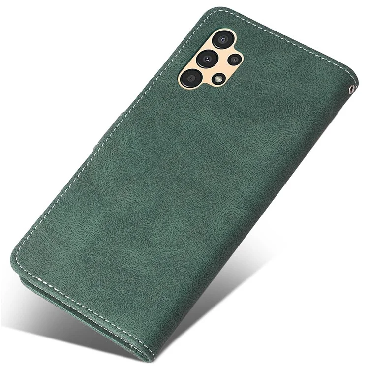 Pour Samsung Galaxy A13 4G Trois couleurs Splicing PU Leather Case Wallet Stand Full Body Anti-Scratch Protective Cover with Strap - Vert