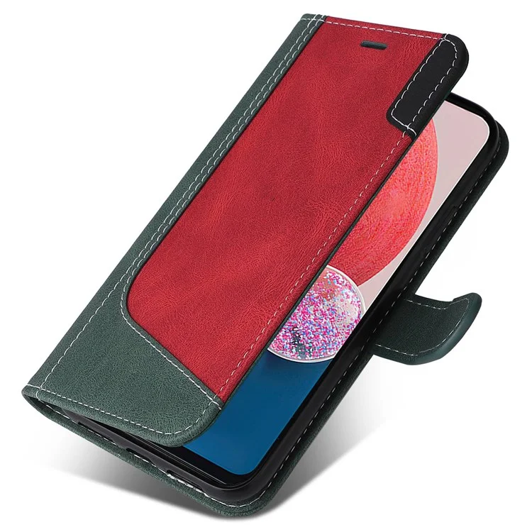 Pour Samsung Galaxy A13 4G Trois couleurs Splicing PU Leather Case Wallet Stand Full Body Anti-Scratch Protective Cover with Strap - Vert