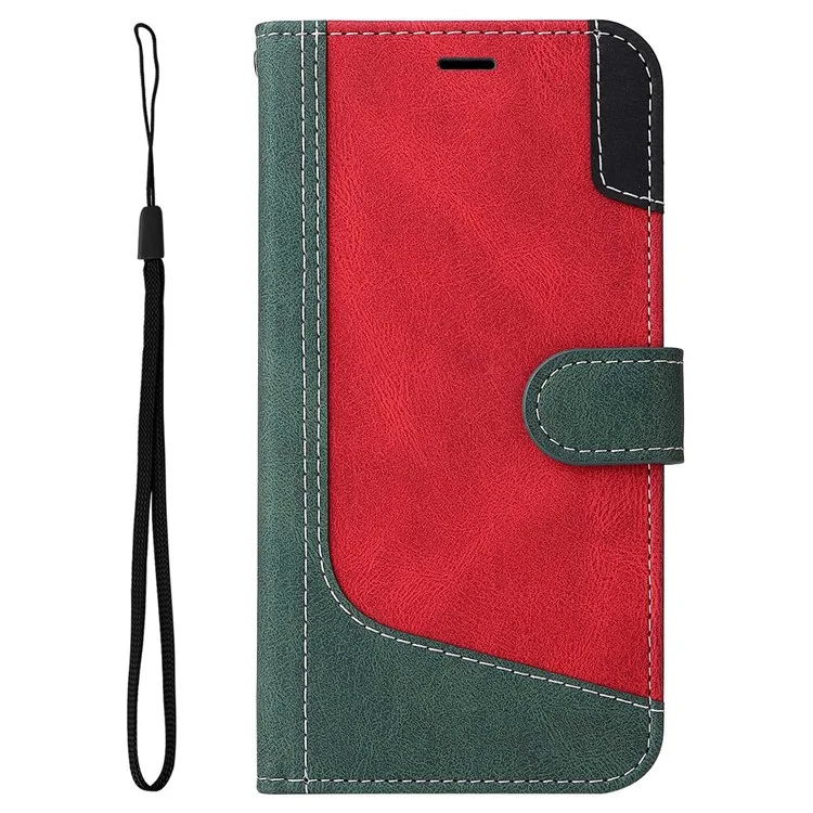 Pour Samsung Galaxy A13 4G Trois couleurs Splicing PU Leather Case Wallet Stand Full Body Anti-Scratch Protective Cover with Strap - Vert