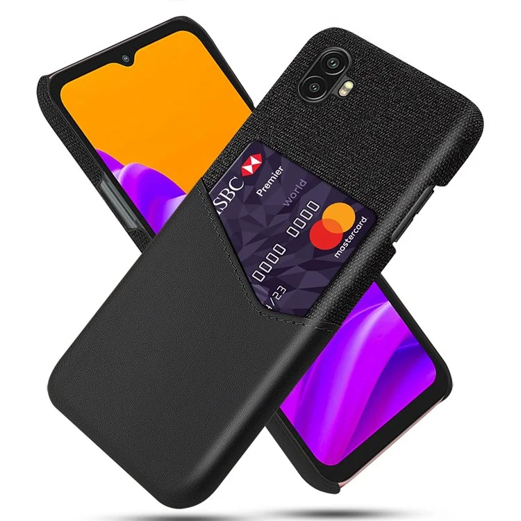 Para Samsung Galaxy Xcover Pro 2 5G Ultra Slim Phone Cover com Suporte para Cartão à Prova de Choque Textura de Tecido Revestido de Couro PU PC Phone Case - Preto