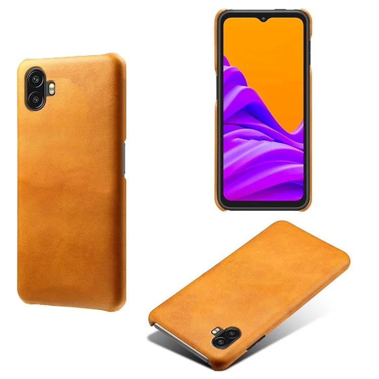 For Samsung Galaxy Xcover Pro 2 5G Wear-resistant Phone Case Calf Textured PU Leather Coating Drop-proof Hard PC Protective Cover - Orange